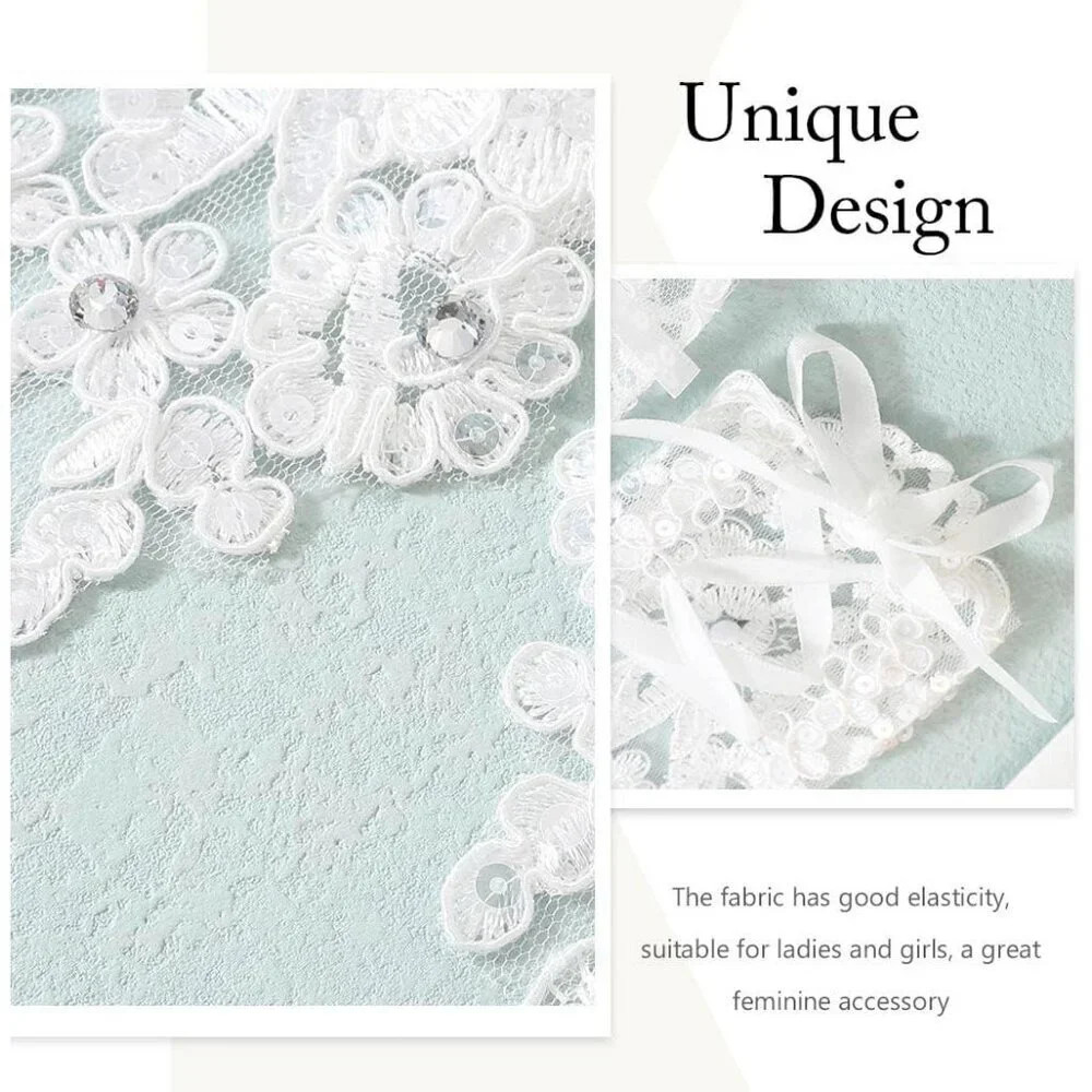 Women's Fingerless Rhinestone Short Lace White Gloves Bridal Wedding Accessories